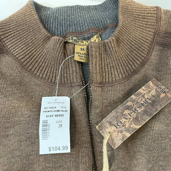 Pronto Uomo Blue Men's Reversible Brown Grey Mock Neck Sweater - Size 3X - NWT - Picture 2 of 8